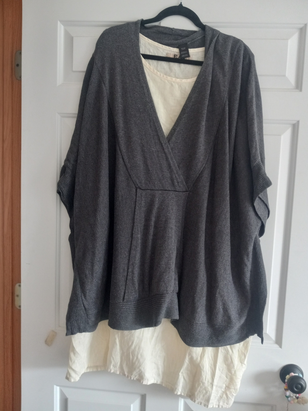 V-Neck Poncho Sweater..Charcoal GREY. MARLA WYNNE